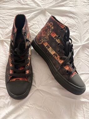 Women’s High-Top Canvas Sneakers in Black and Orange
